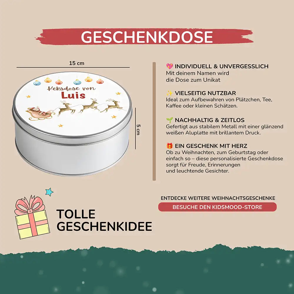 Keksdose aus Metal personalisiert - Rentiere