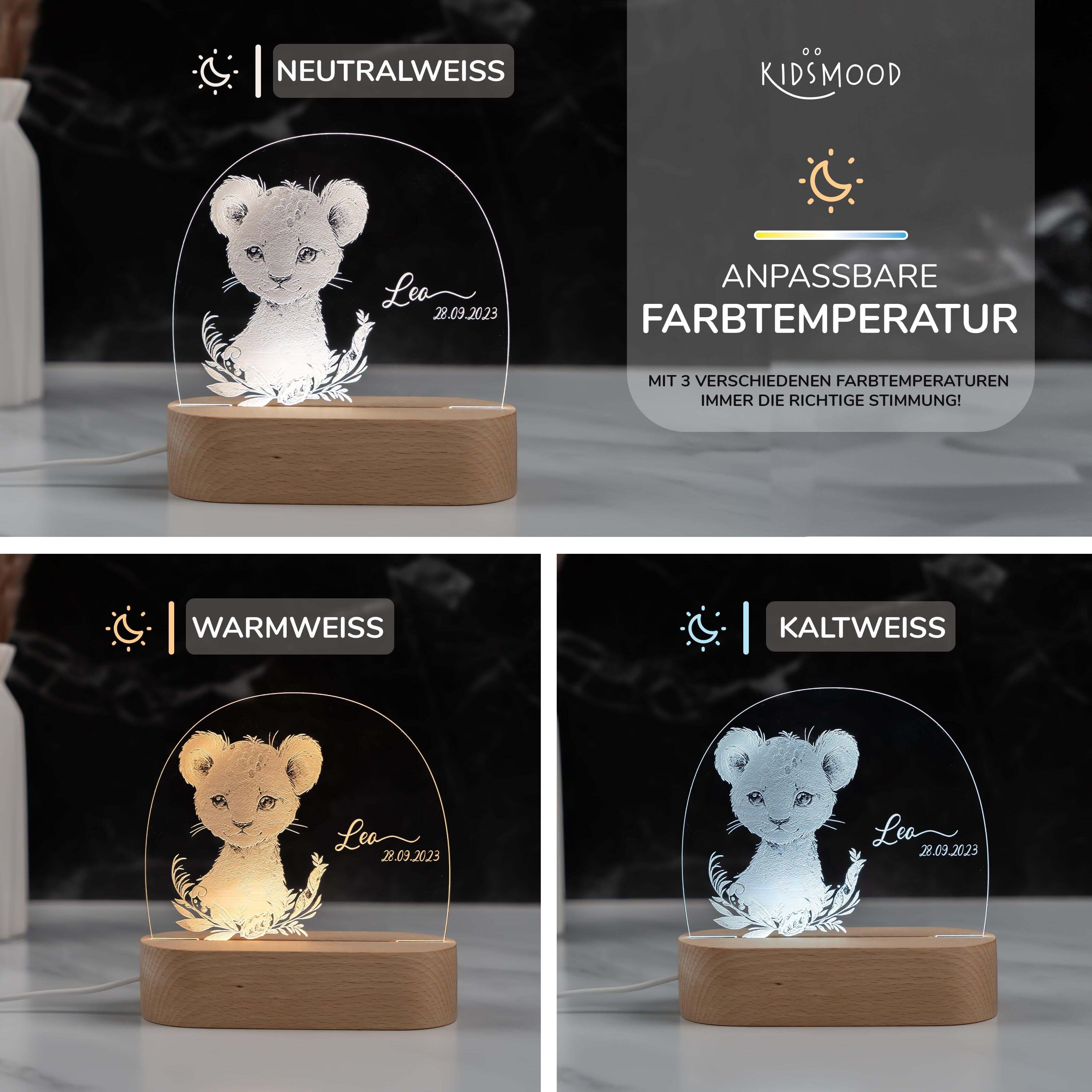 personalisiertes geschenk nachtlampe mit baby-löwe und geburtsdatum