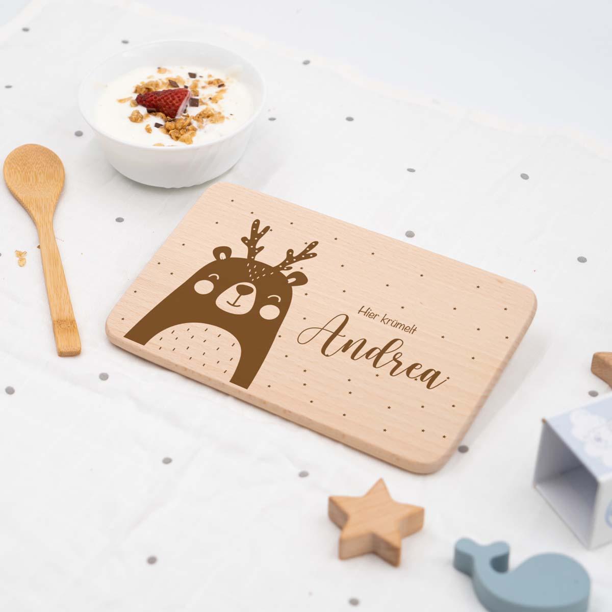engraved breakfast board with Christmas bear and custom name