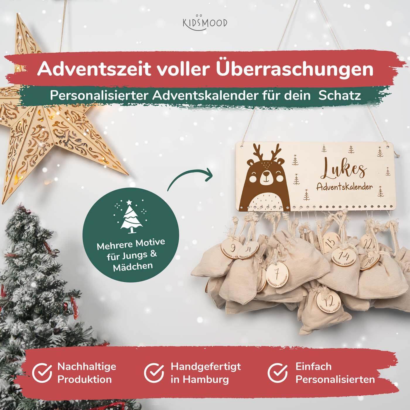 close-up of personalized advent calendar with custom engraving