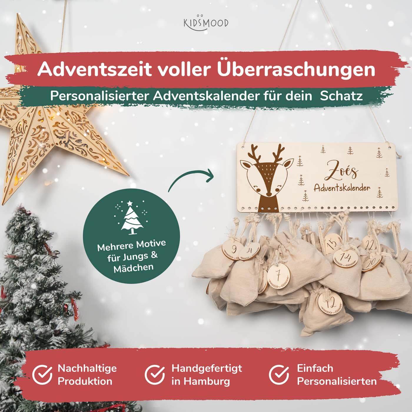 close-up of moose design on personalized advent calenda