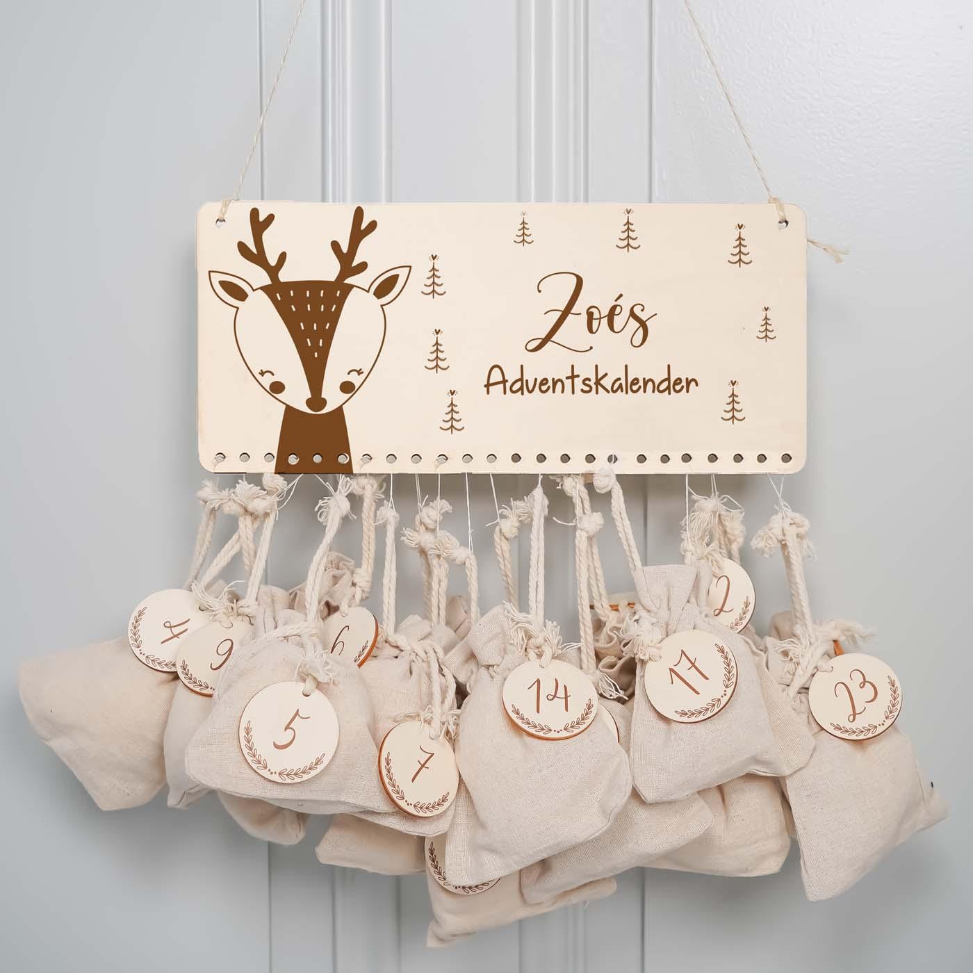 handcrafted advent calendar with personalized moose engraving