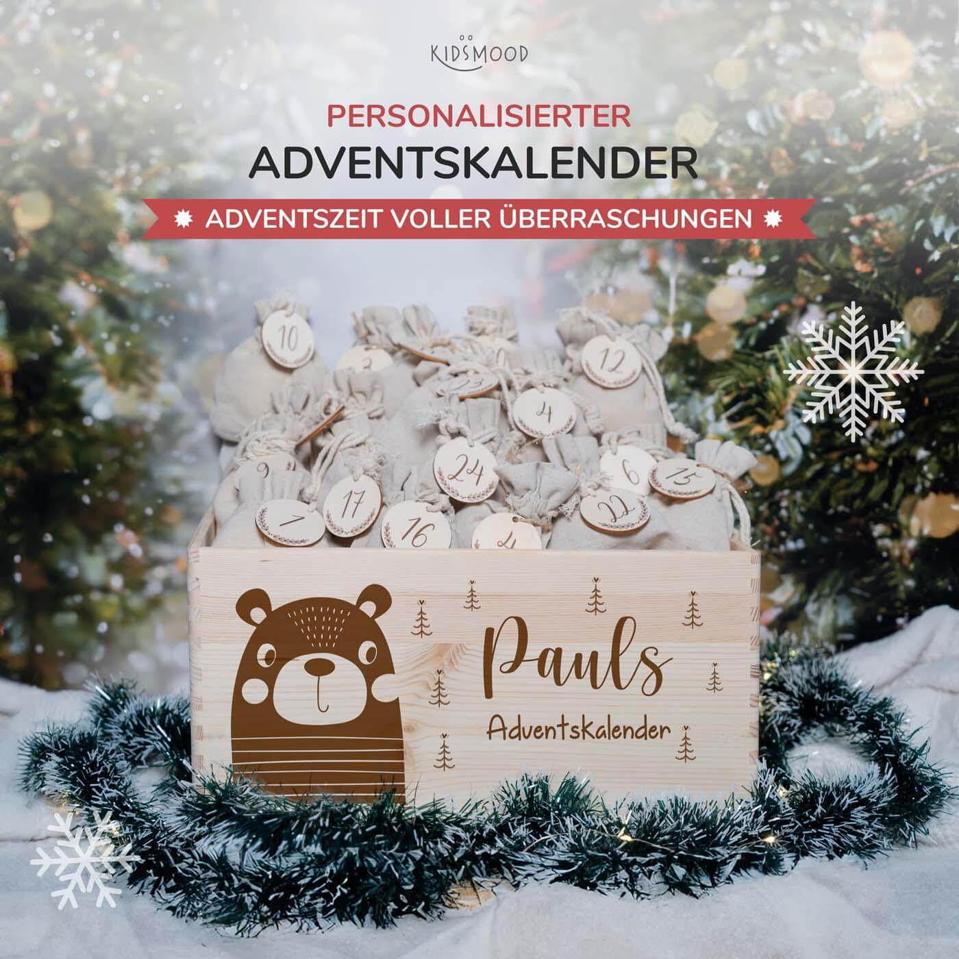 nahaufnahme des adventskalenders mit bär motiv