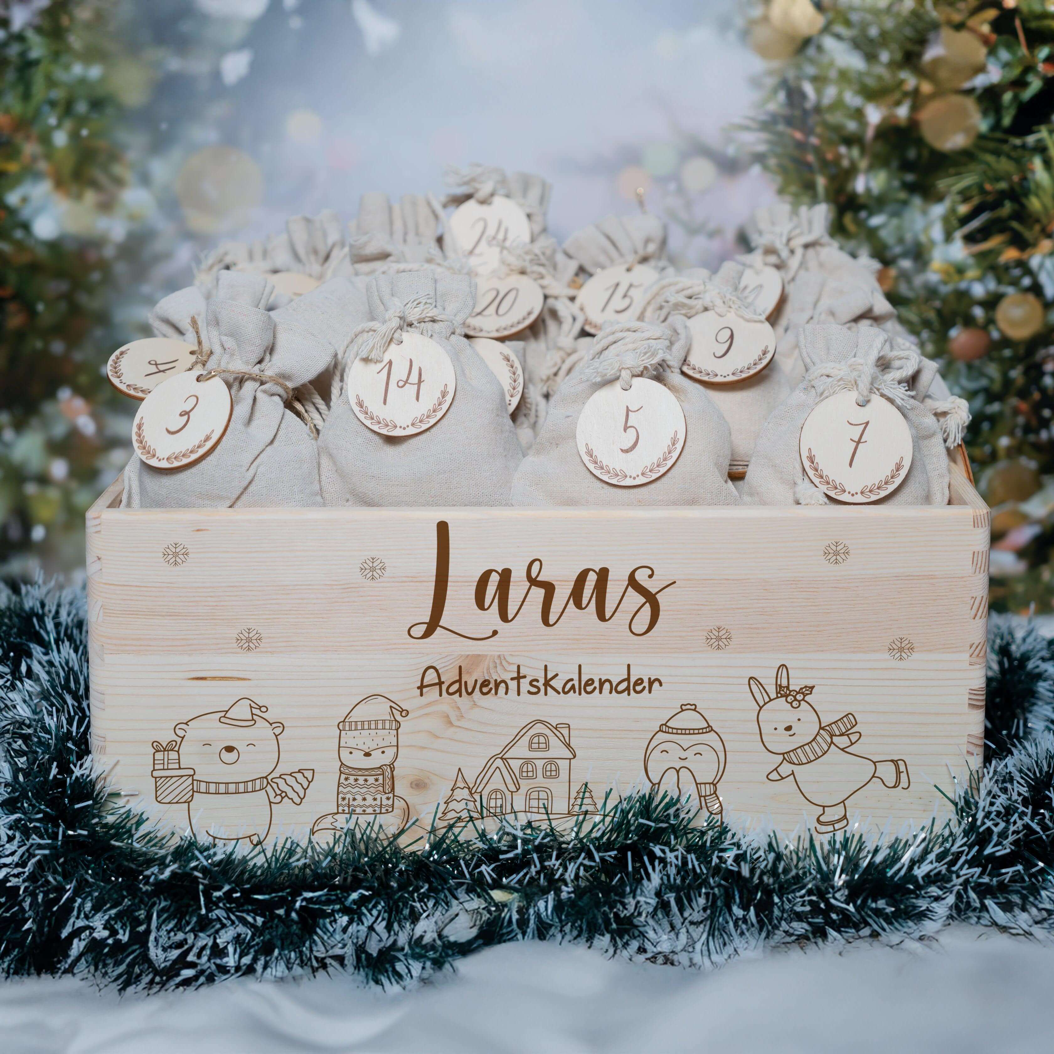 personalisierter adventskalender mit tierfamilie design