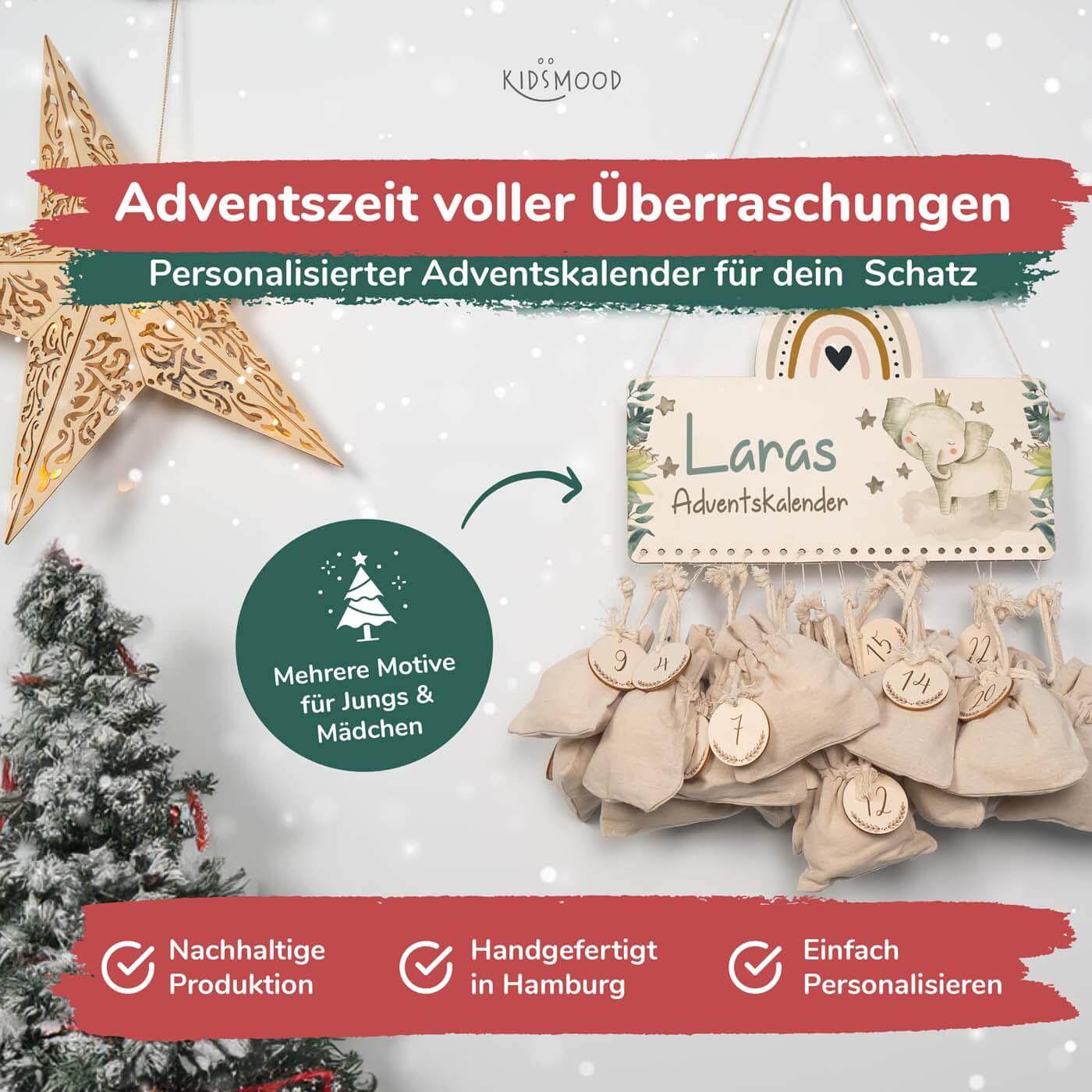 close-up of advent calendar with elephant motif