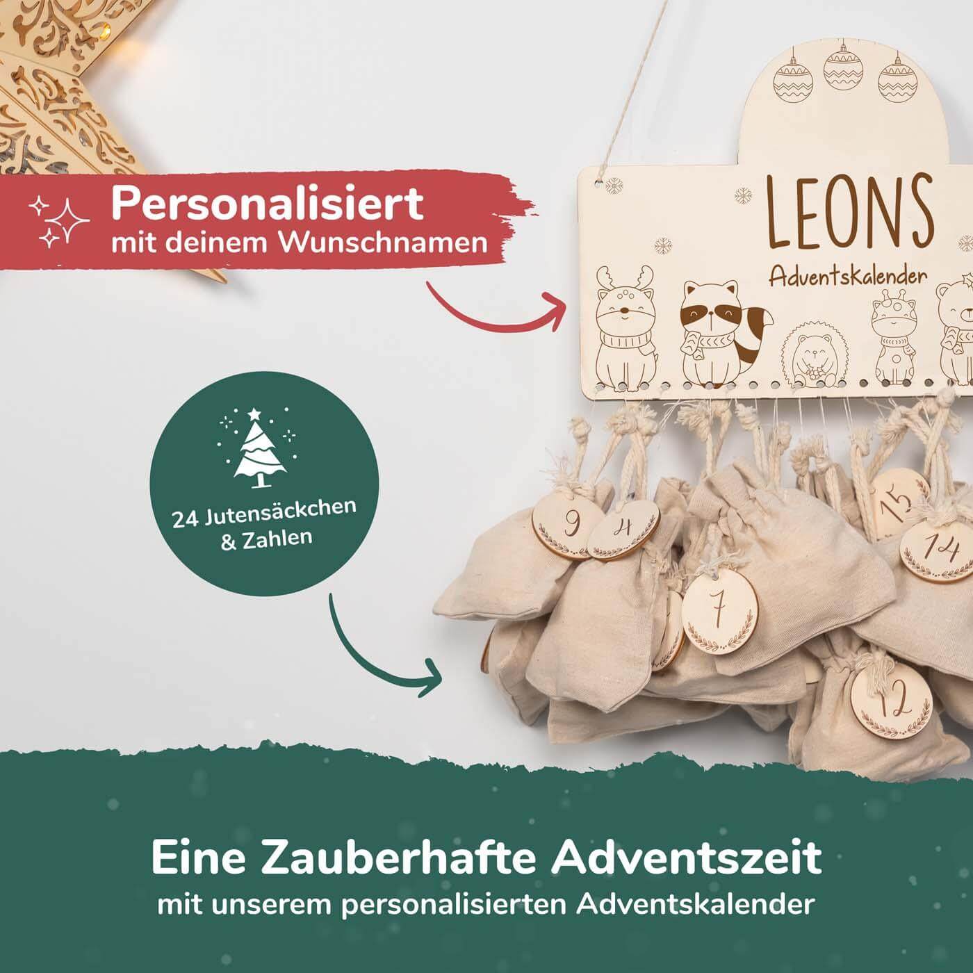 engraved advent calendar with tierfamilie and custom name