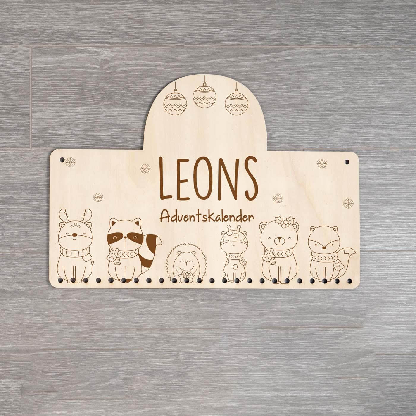 advent calendar with animal family and name engraving