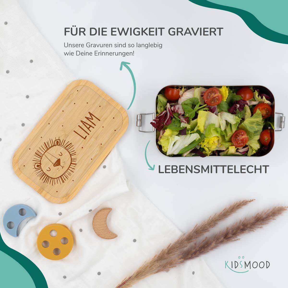 lunchbox with löwenkopf design and personalized name