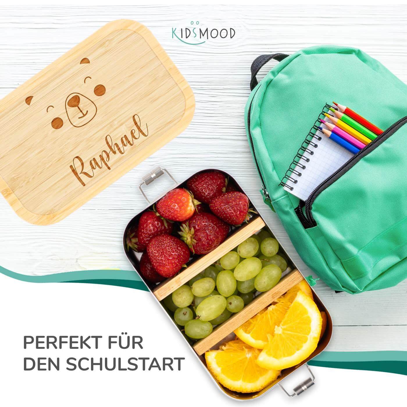engraved lunchbox with bear face and custom name