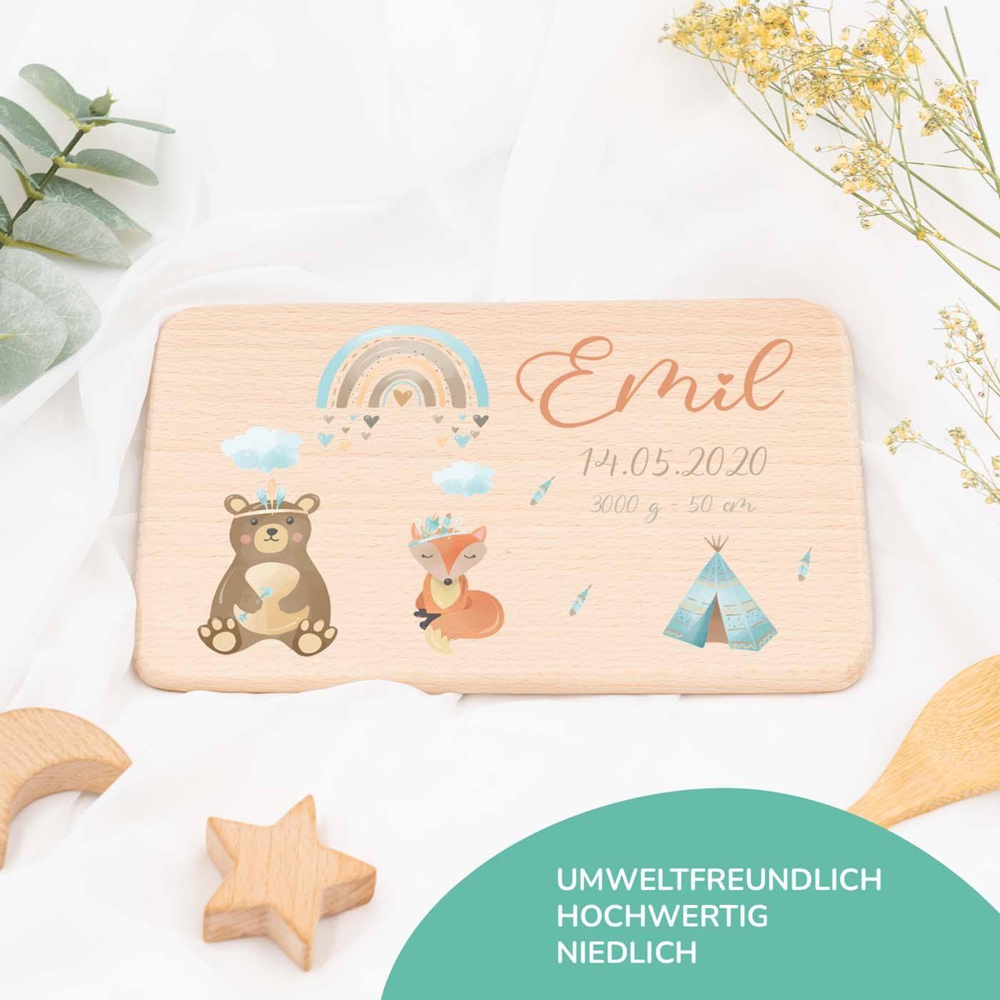 frühstücksbrettchen mit tipi motiv und individuellem namen