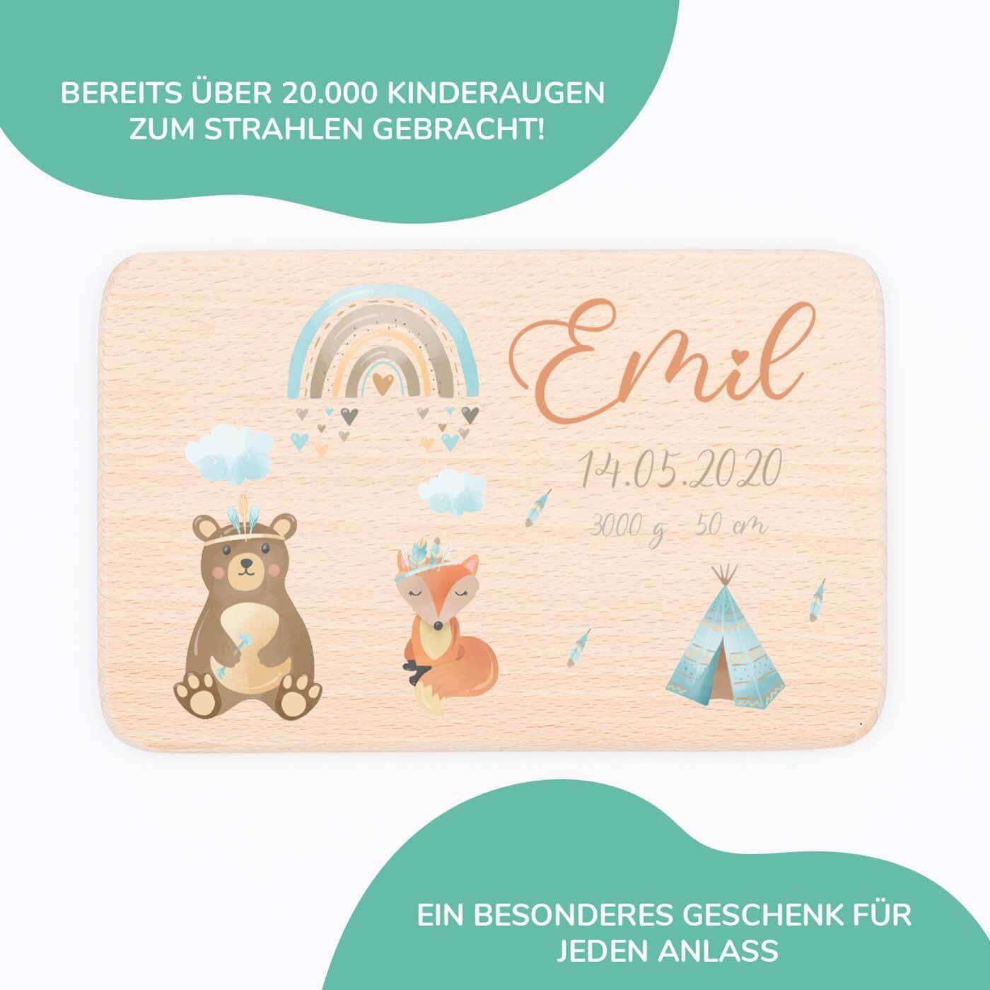 personalisiertes geschenk frühstücksbrettchen mit tipi design