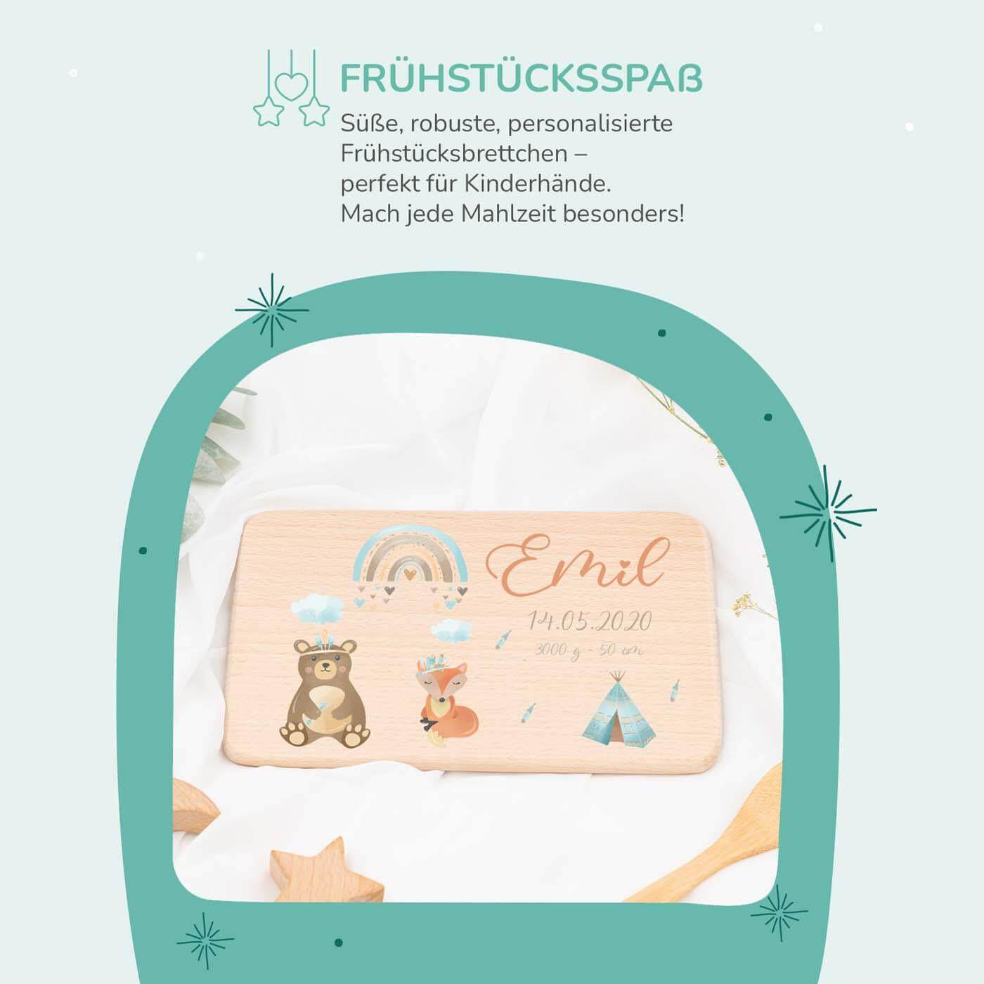 handgefertigtes frühstücksbrettchen mit tipi gravur