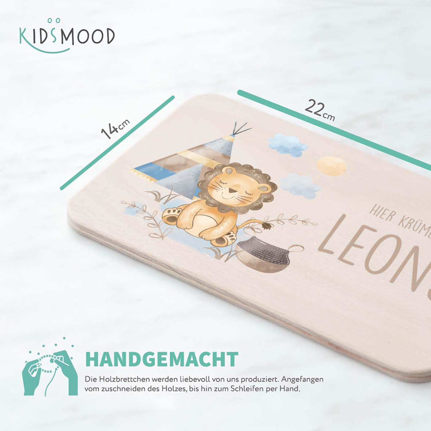 detailansicht des tipi-löwe designs auf dem frühstücksbrettchen