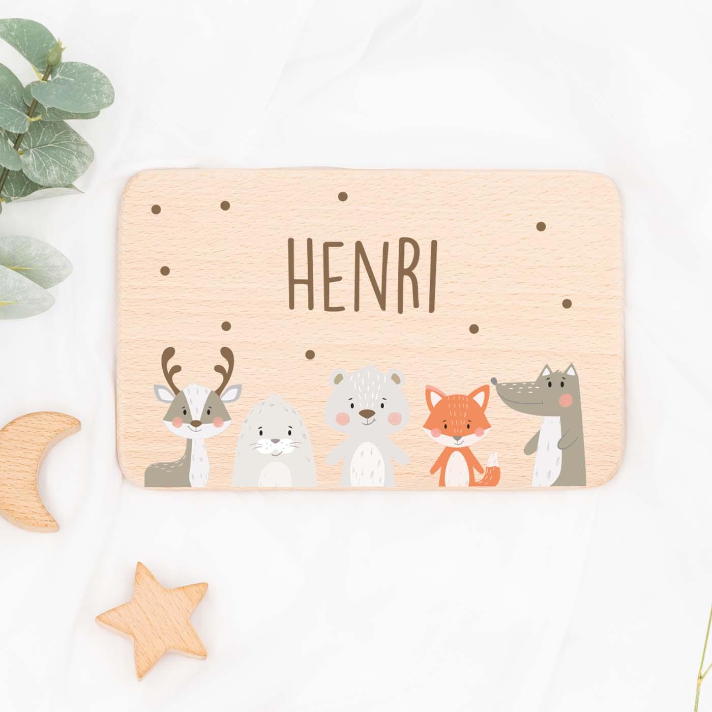 frühstücksbrettchen mit winter-tiere motiv für kinder