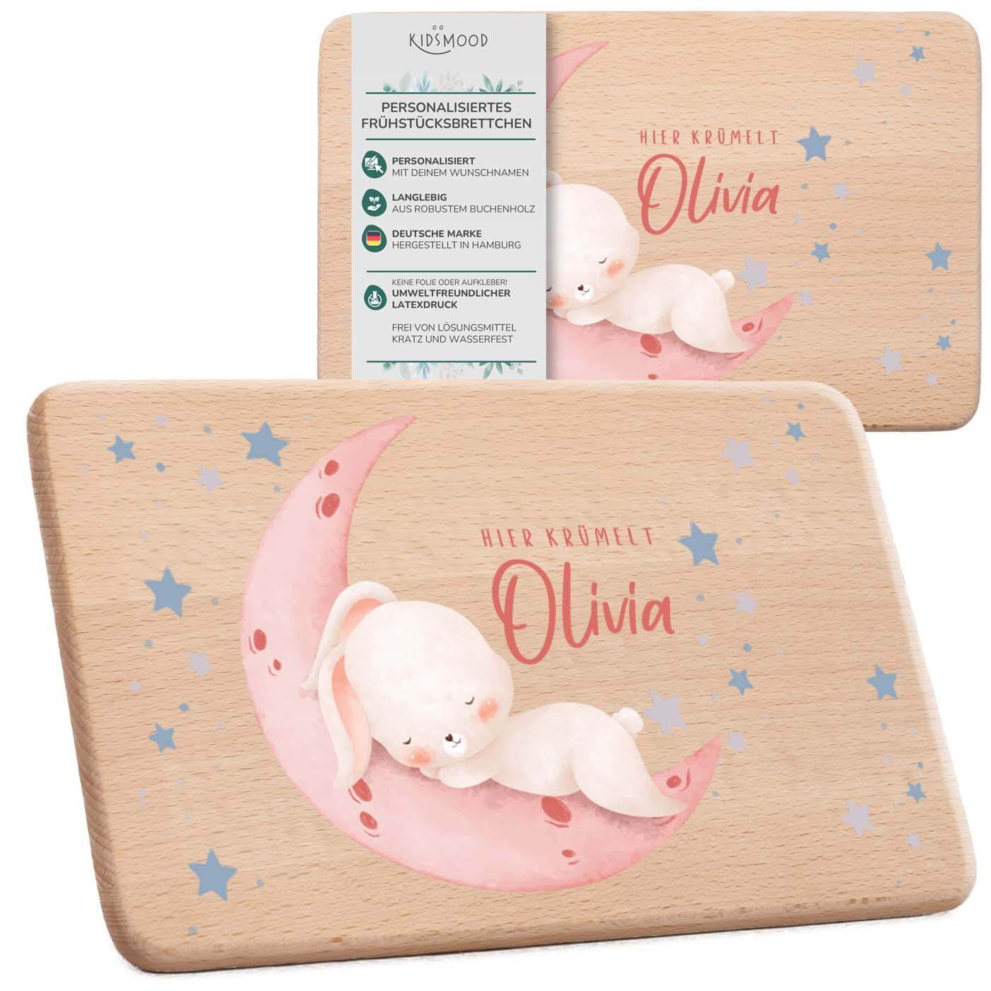 personalisiertes frühstücksbrettchen mit baby hase design
