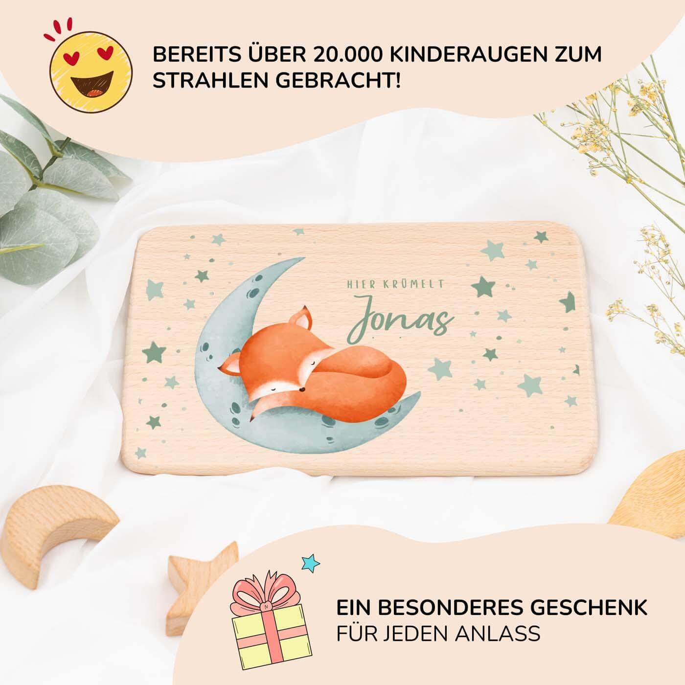 hochwertiges frühstücksbrettchen mit baby fuchs personalisiert