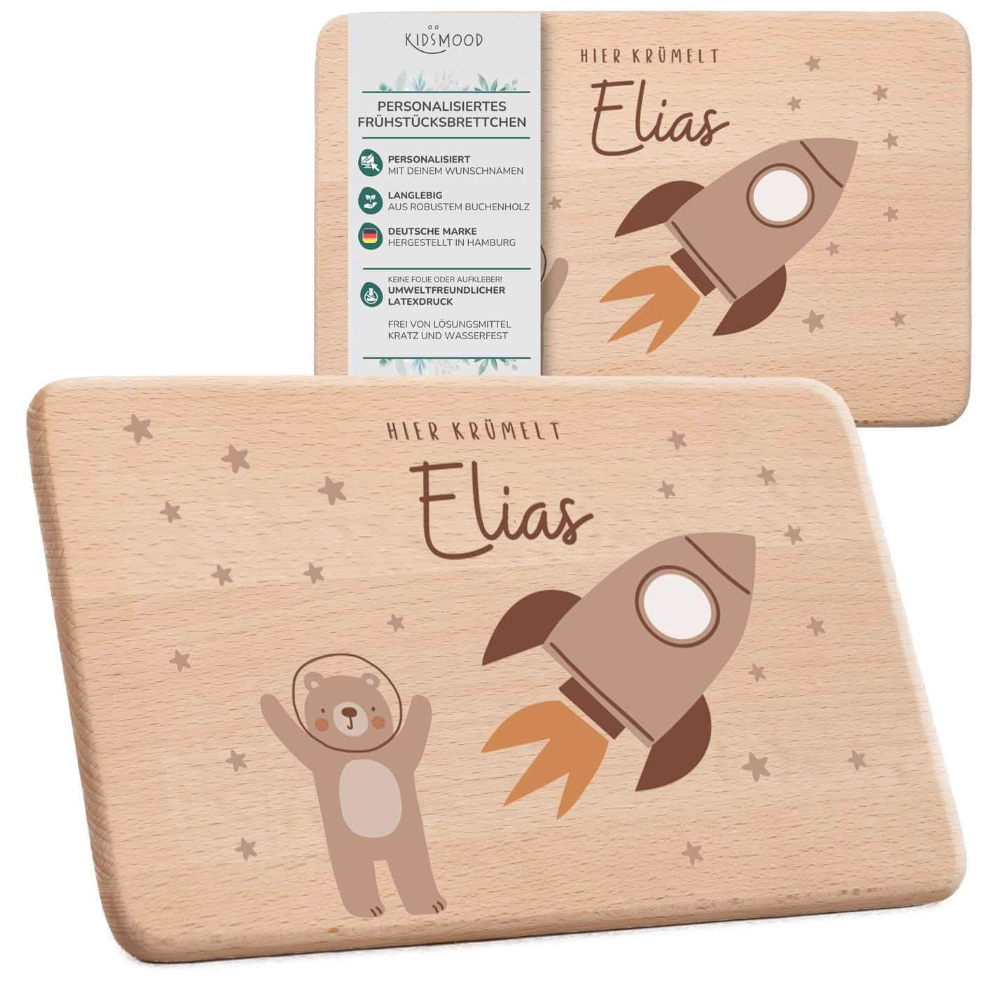 personalisiertes frühstücksbrettchen mit bär astronaut design