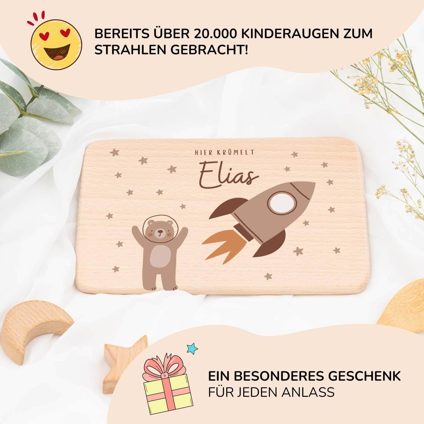 hochwertiges frühstücksbrettchen mit bär astronaut personalisiert