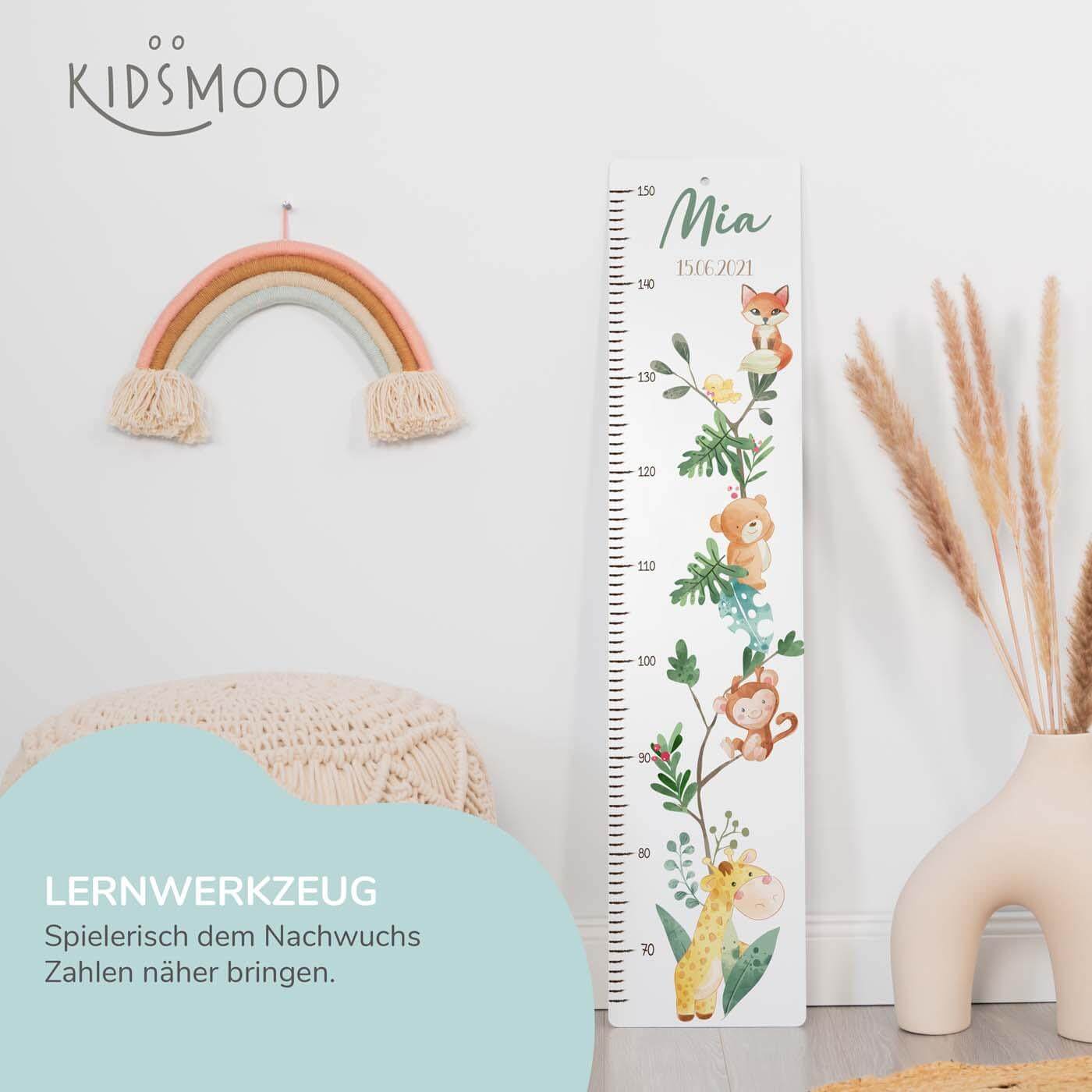 engraved height chart with bear, jungle, and custom name