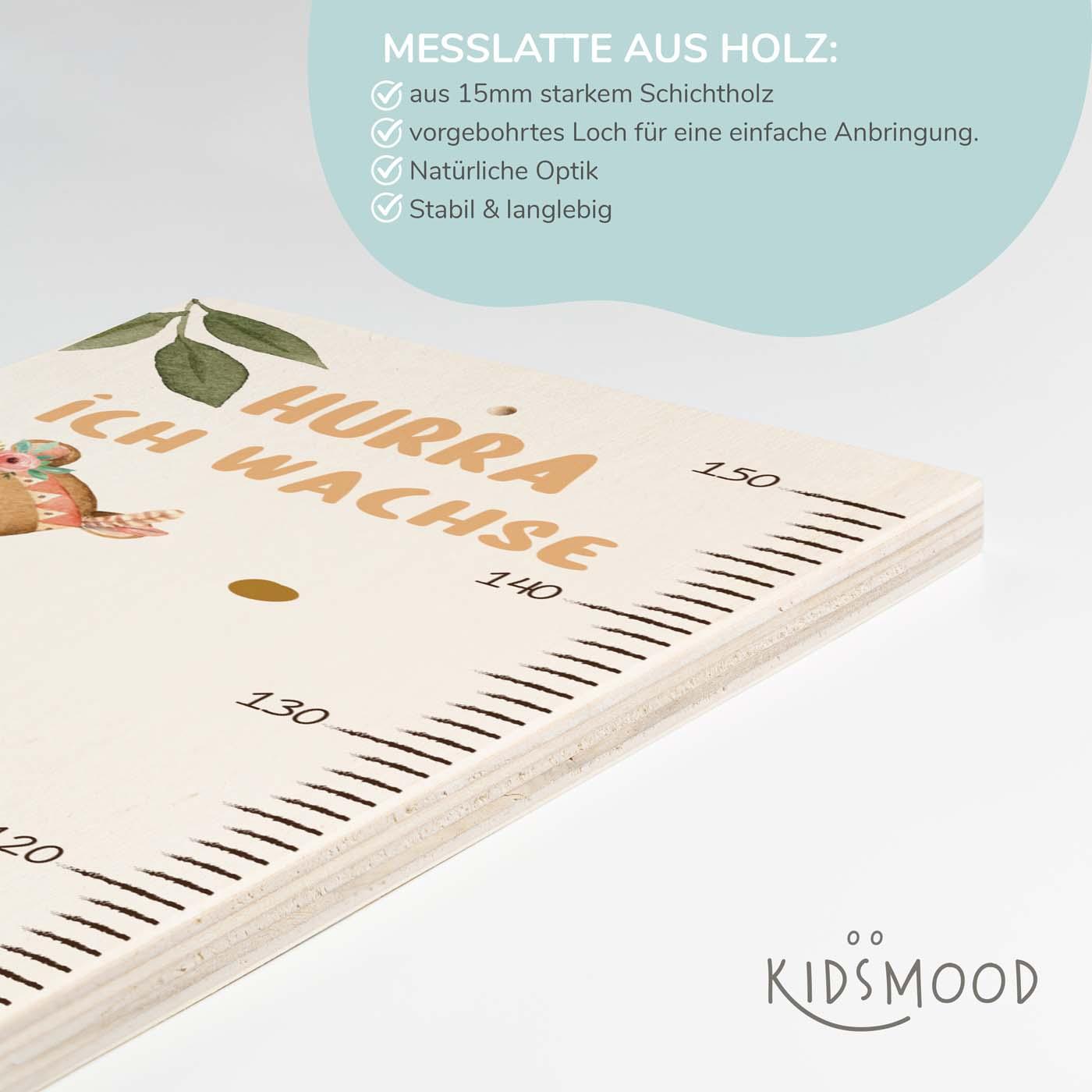 personalisiertes geschenk messlatte mit hurra, ich wachse design