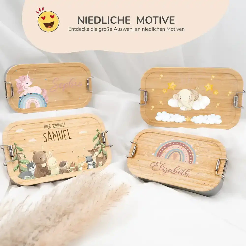 nahaufnahme der brotdose mit elefant auf wolken motiv