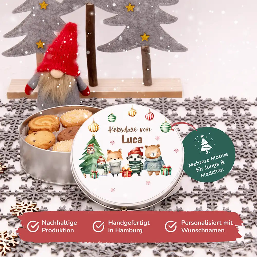 Keksdose aus Metal personalisiert - Zauberhafte Wintertiere