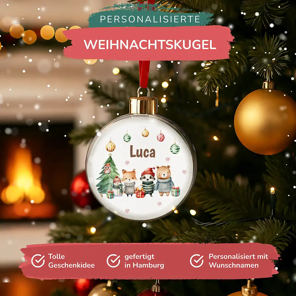 Weihnachtskugel personalisiert mit Namen - Schneeflocken-Tierchen voller Liebe