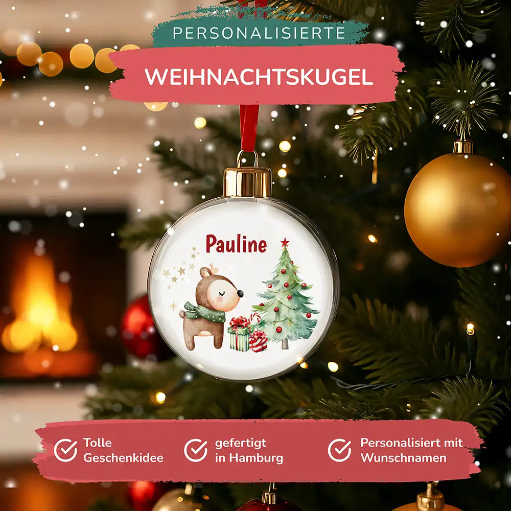 Weihnachtskugel personalisiert mit Namen - Niedliches Reh