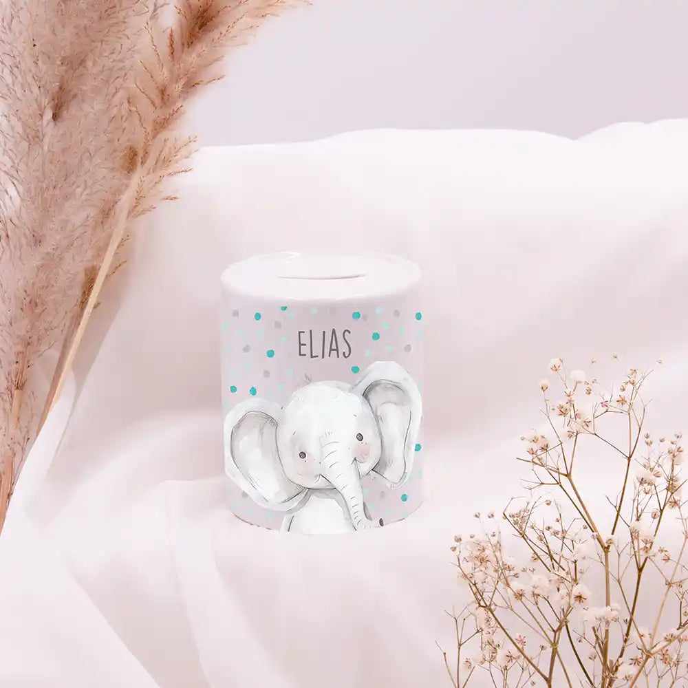 Spardose Kinder aus Keramik - Elefant mit Pünktchen