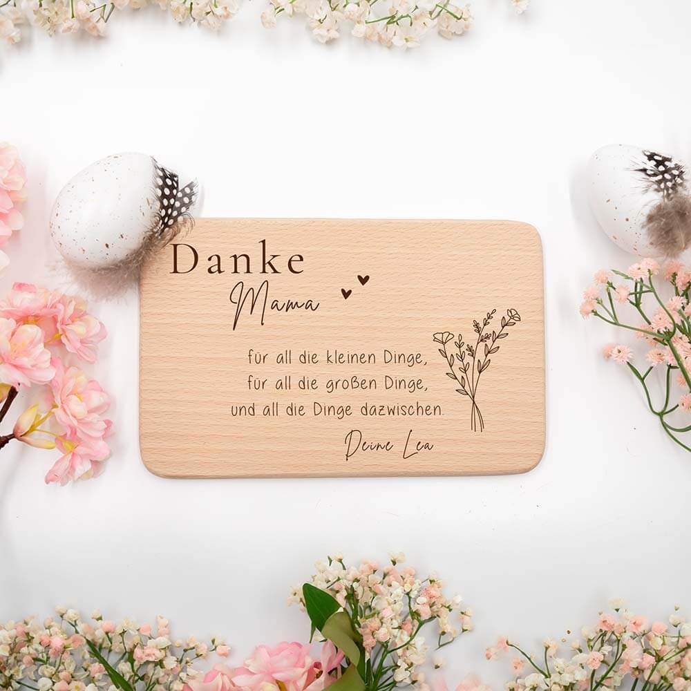 Frühstücksbrettchen Holz Danke Mama mit Gravur - Geschenk Muttertag