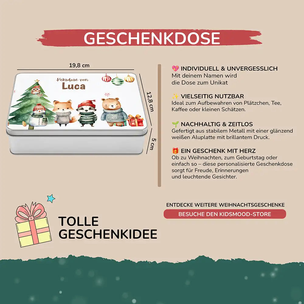 Keksdose aus Metal personalisiert - Zauberhafte Wintertiere