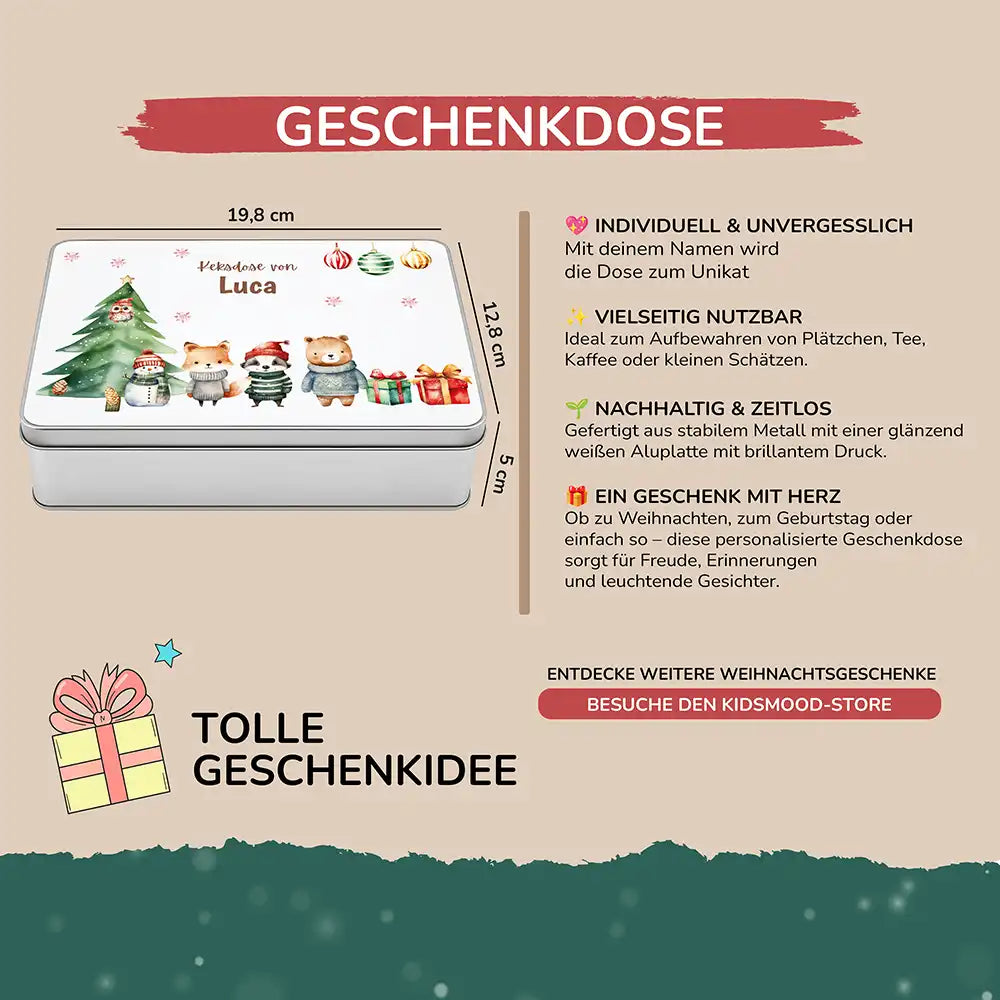 Keksdose aus Metal personalisiert - Kleine Weihnachtsfreunde