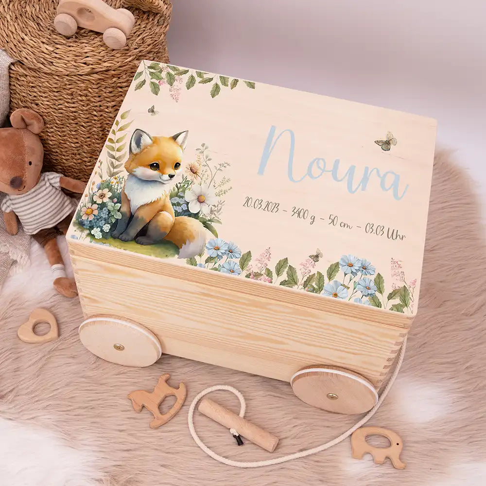 Spielzeugkiste mit Rädern personalisiert - Fuchs