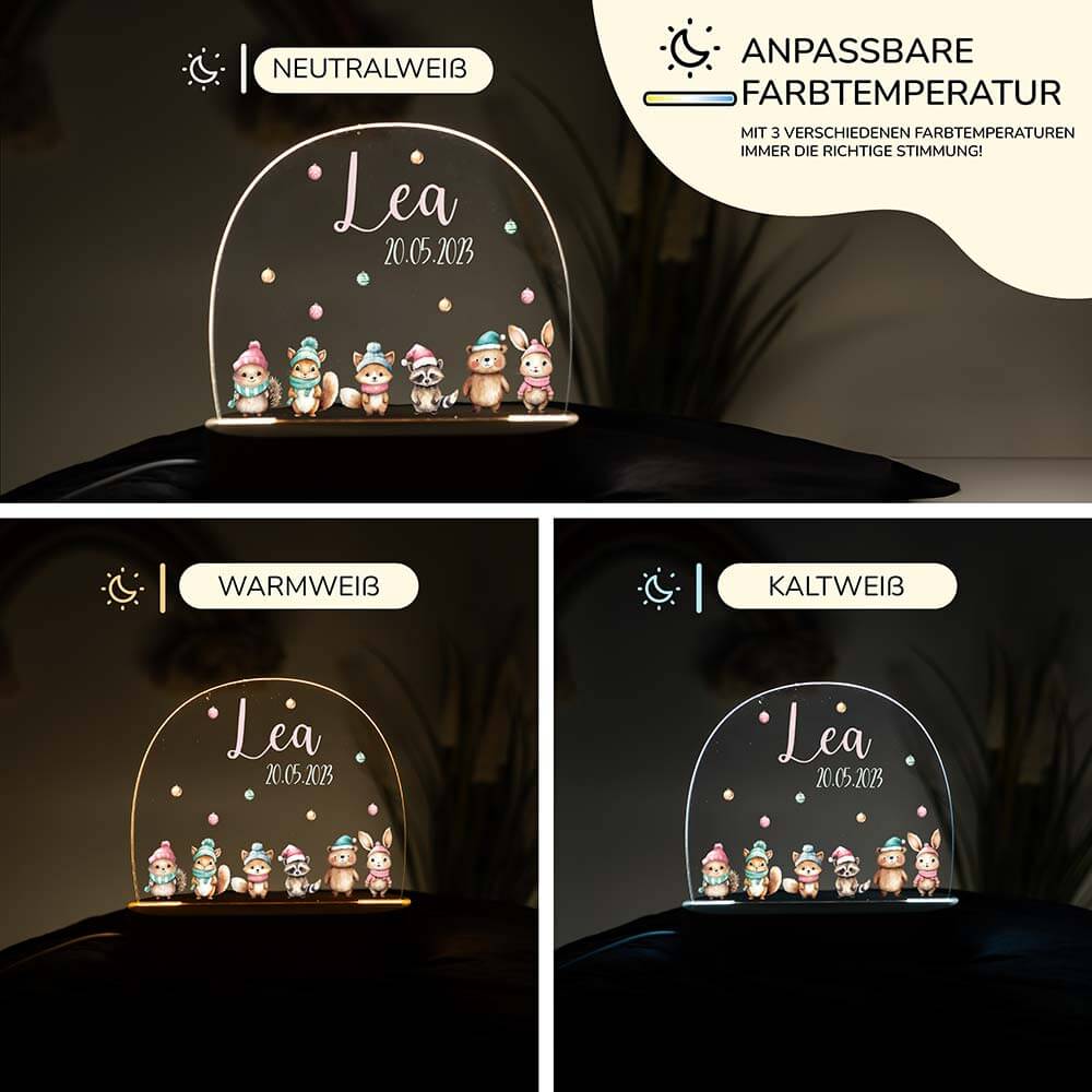 Nachtlicht Kinder personalisiert - Weihnachtswaldtiere