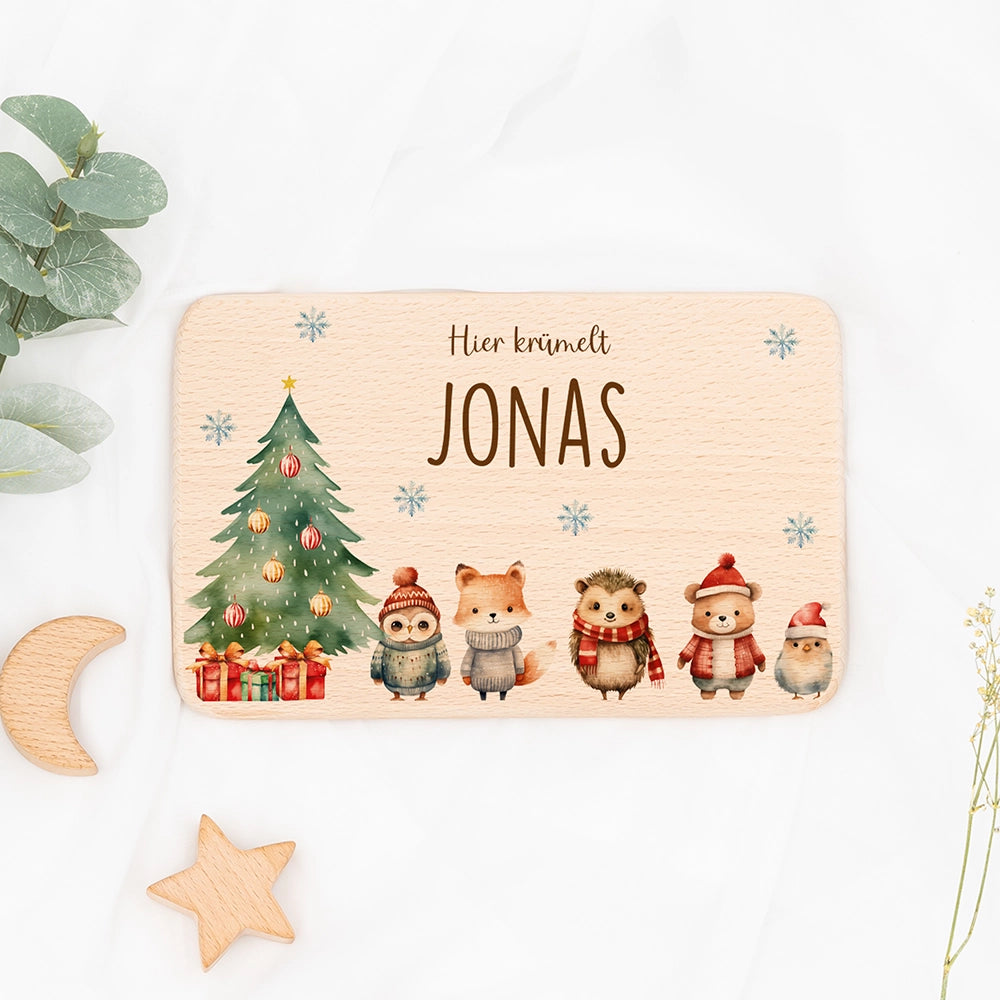 Frühstücksbrettchen Weihnachten mit Tierfreunden - Geschenk Weihnachten