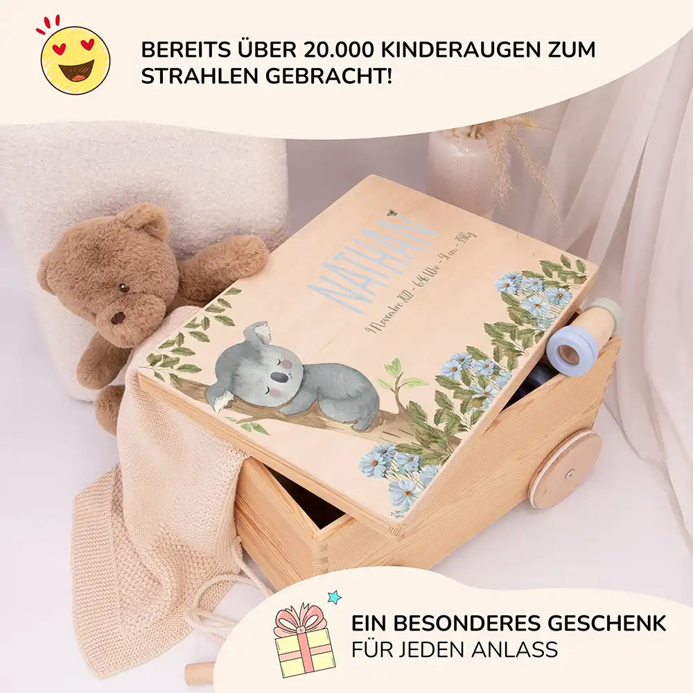 Spielzeugkiste mit Rädern personalisiert - Koala