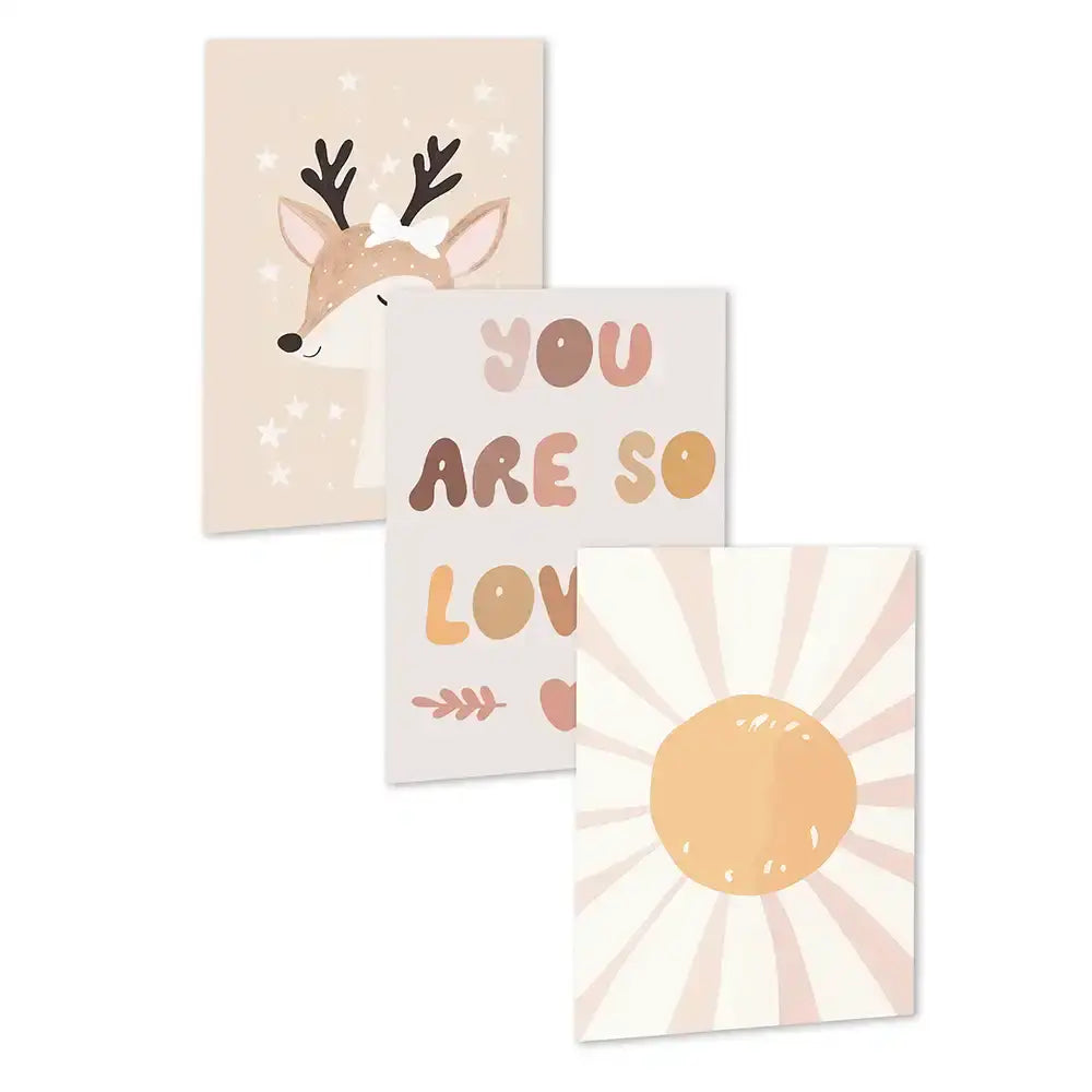 Poster 3er-Set - Reh, "You are so loved" & Sonne fürs Kinderzimmer