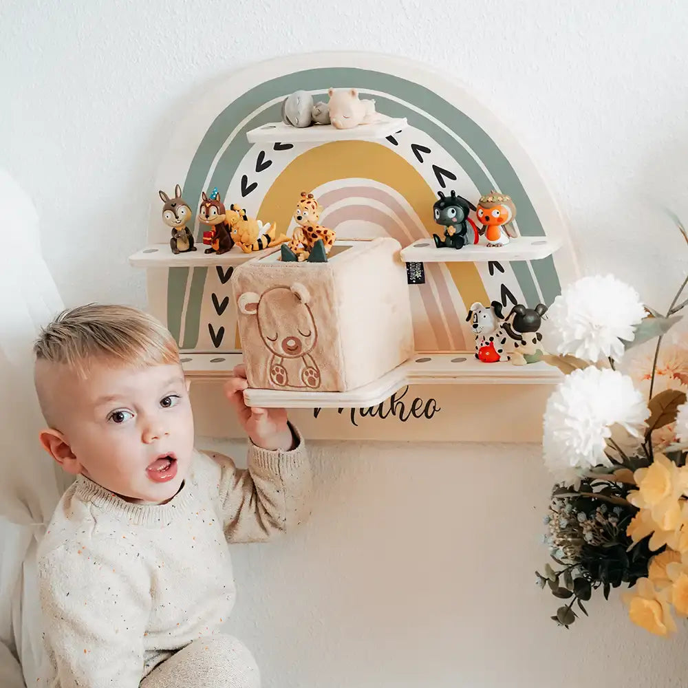 Tonie Regal aus Holz, Toniebox Regal personalisiert Regenbogen 1