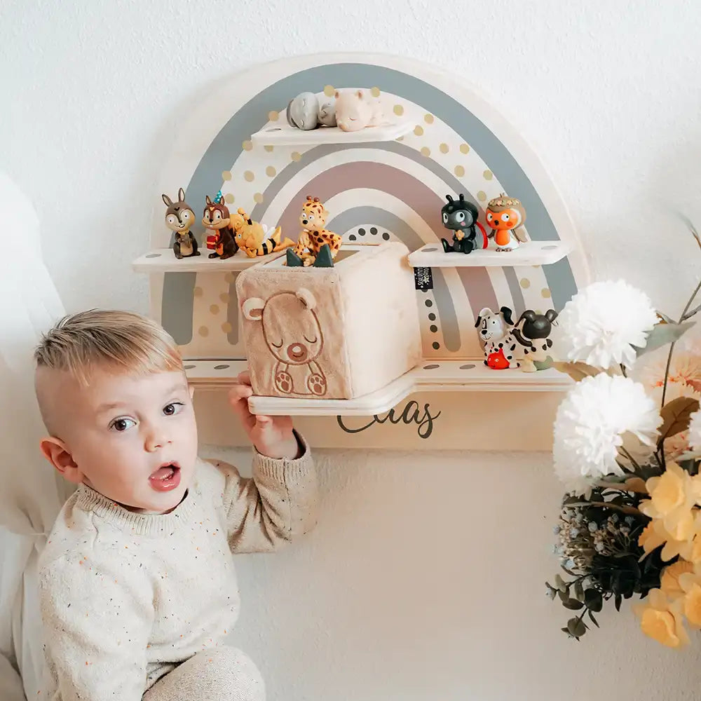 Tonie Regal aus Holz, Toniebox Regal personalisiert Regenbogen 7