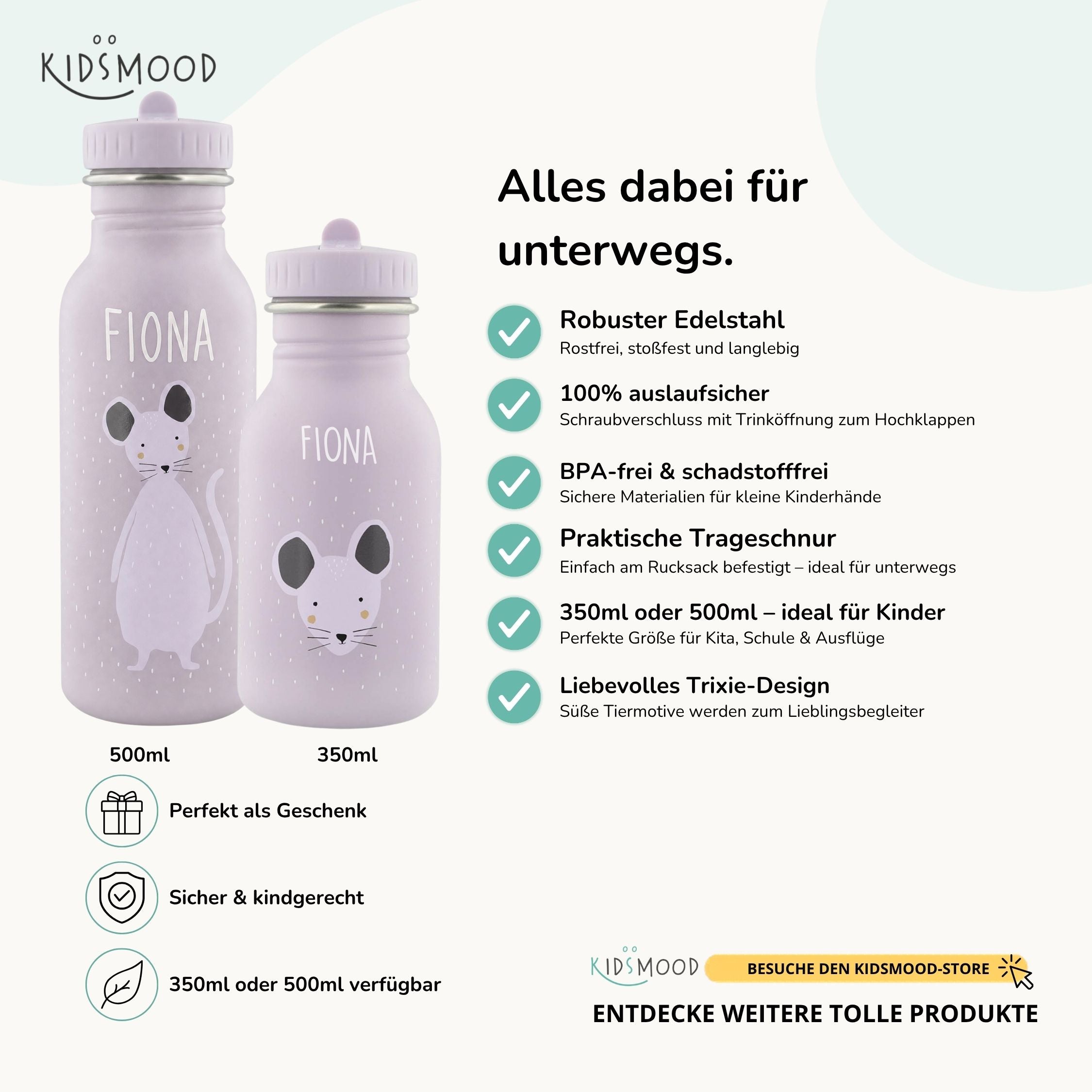Trixie Trinkflasche Kinder personalisiert Maus