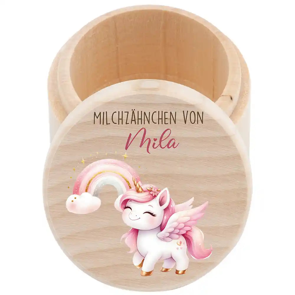 Zahndose Milchzähne personalisiert - Einhorn Motiv