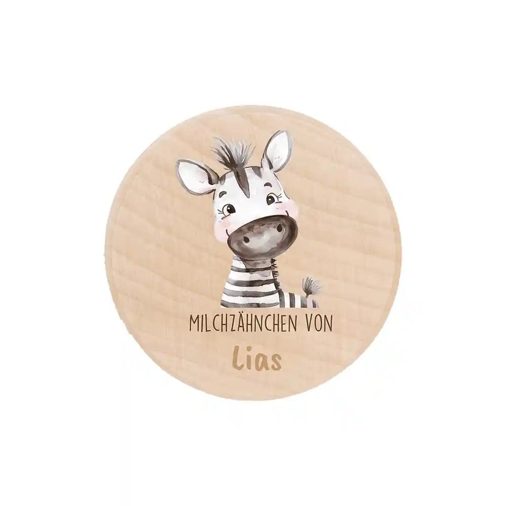 Zahndose Milchzähne personalisiert - Holz Zahnbox mit Wunschnamen - Zebra