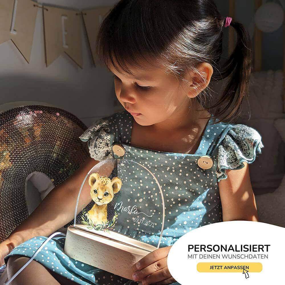 close-up of lion design on personalized night lamp