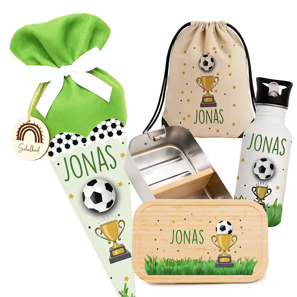 Großes Einschulungsset mit Name – Schultüte, Turnbeutel, Trinkflasche & Brotdose