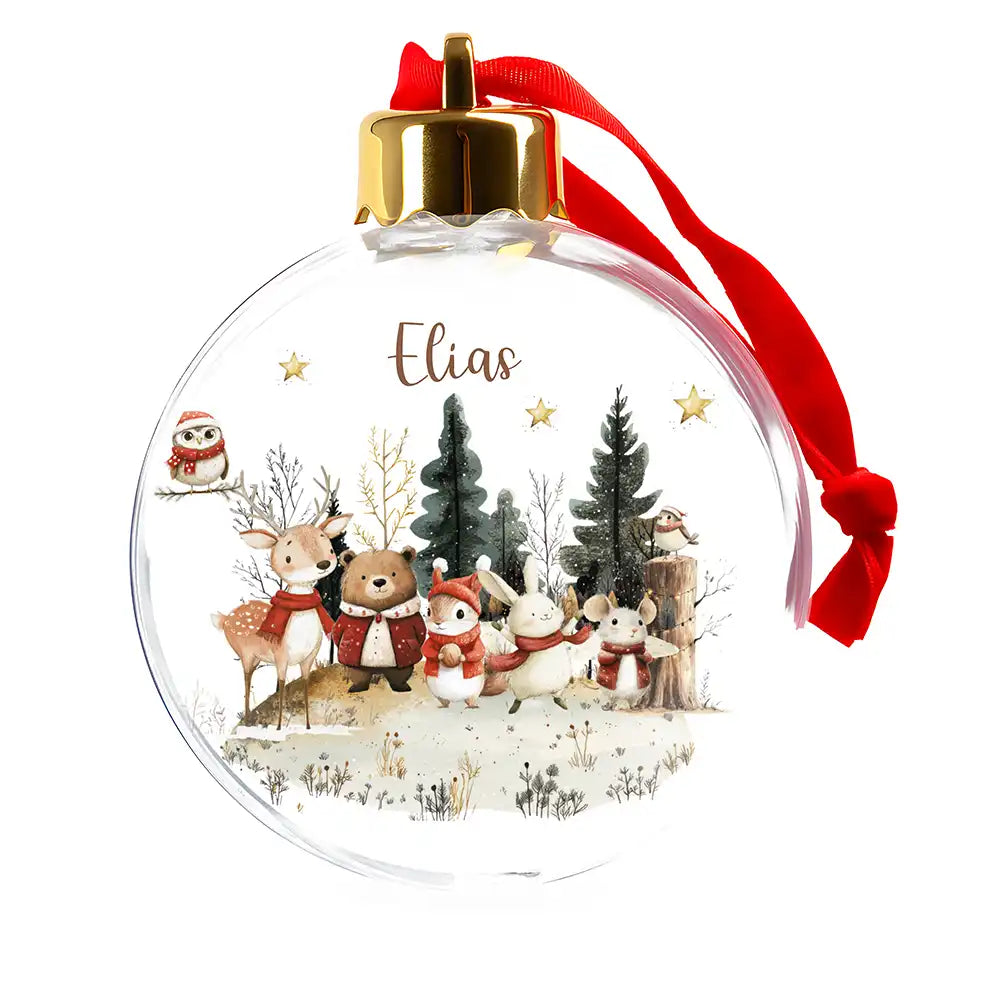 Weihnachtskugel personalisiert mit Namen - Kleine Freunde des Tannenwaldes