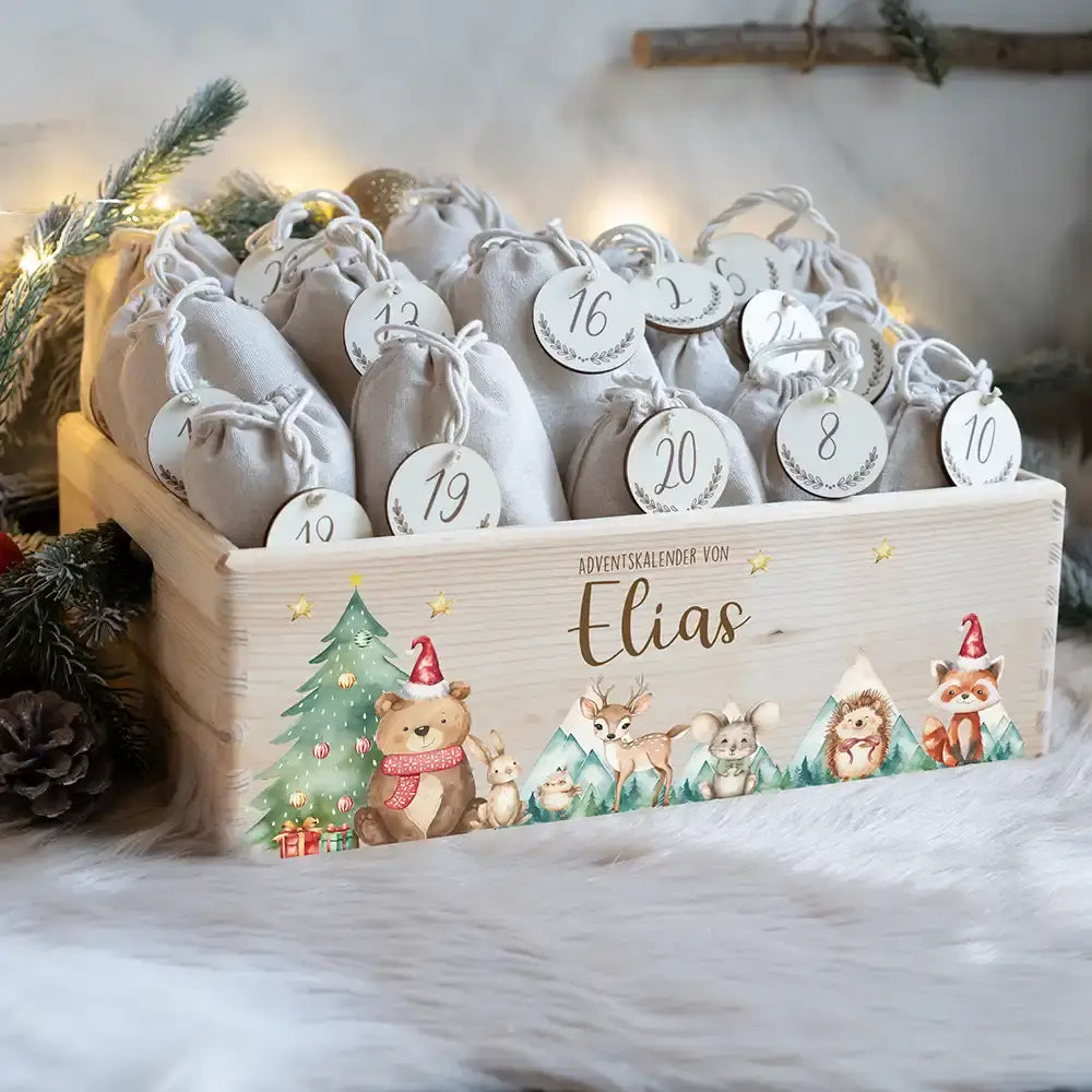 Adventskalender zum befüllen "Bär und Weihnachtsbaum" personalisiert