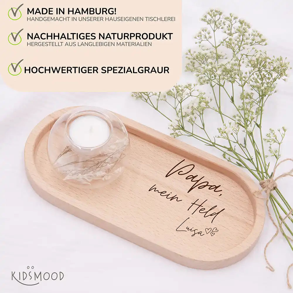 Personalisiertes Holz-Serviertablett "Papa, mein Held" - Vatertag Geschenk