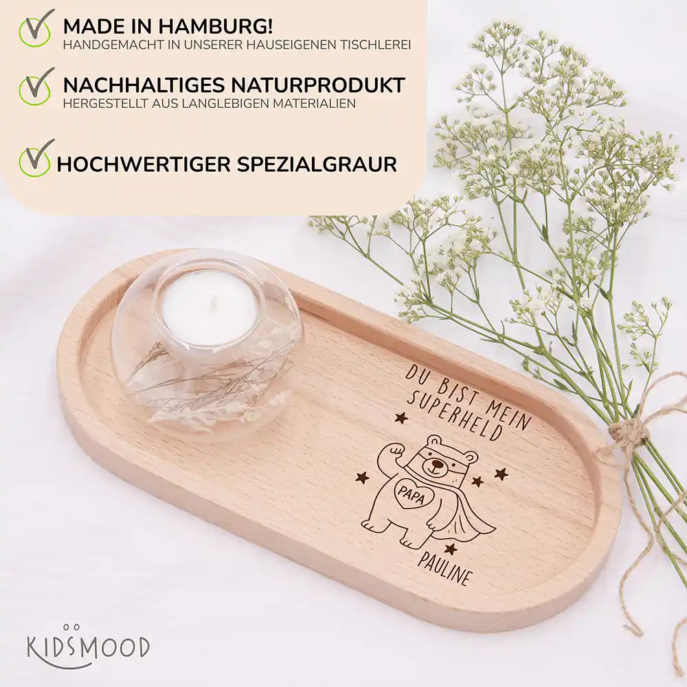 Personalisiertes Holz-Serviertablett "Superheld" - Vatertag Geschenk