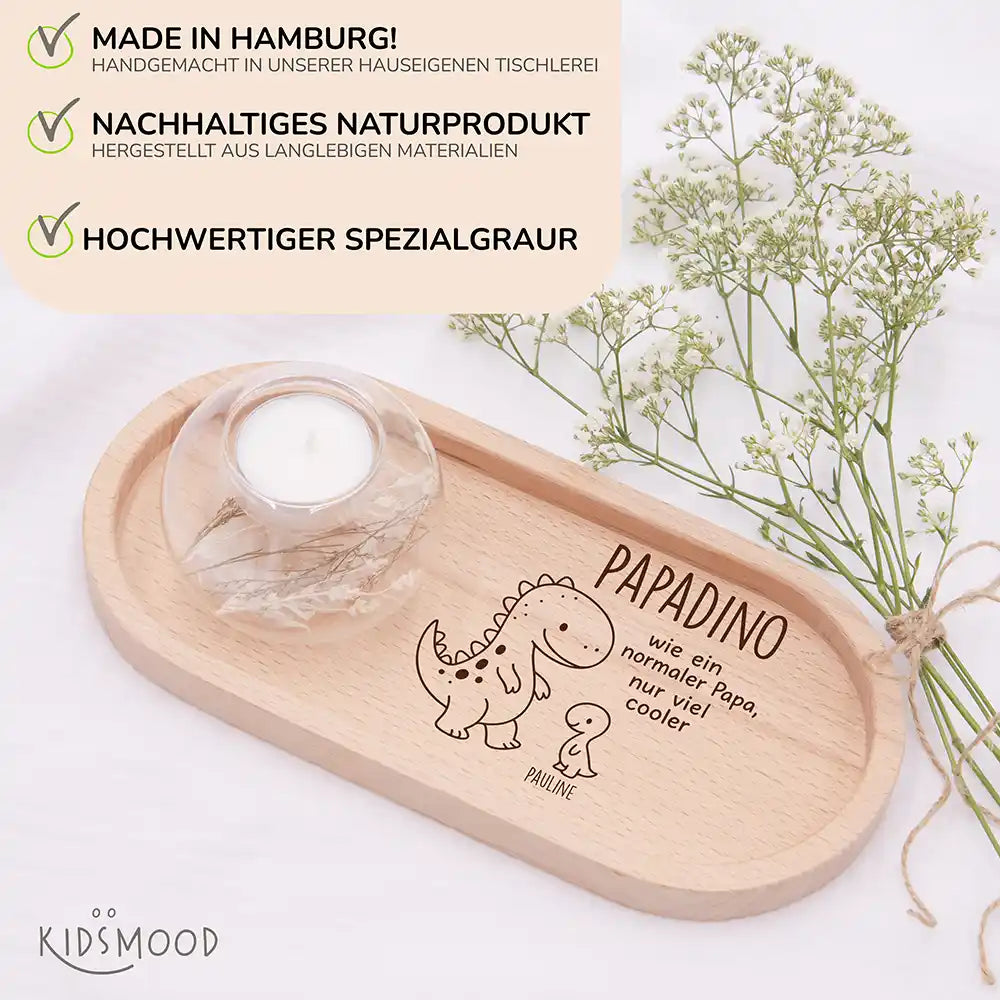 Personalisiertes Holz-Serviertablett "Papadino" 2-3 Personen - Vatertag Geschenk