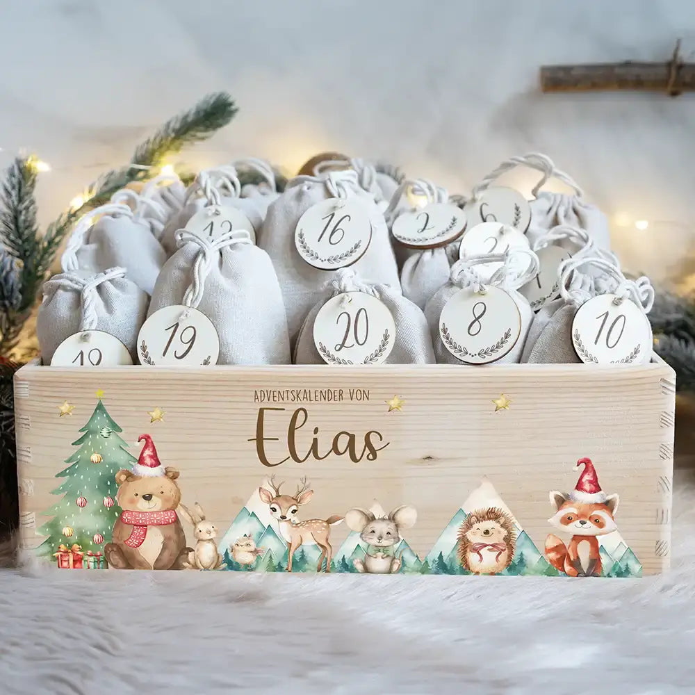 Adventskalender zum befüllen "Bär und Weihnachtsbaum" personalisiert